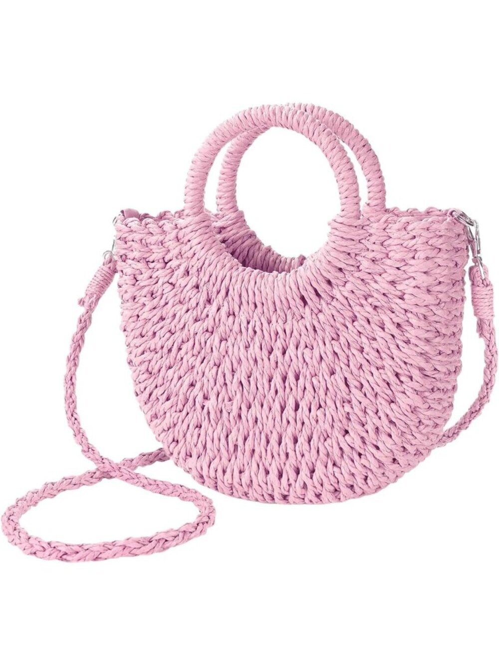 Women's Pink Summer Beach Tote Purse Raffia Woven Crossbody Shoulder Bags
